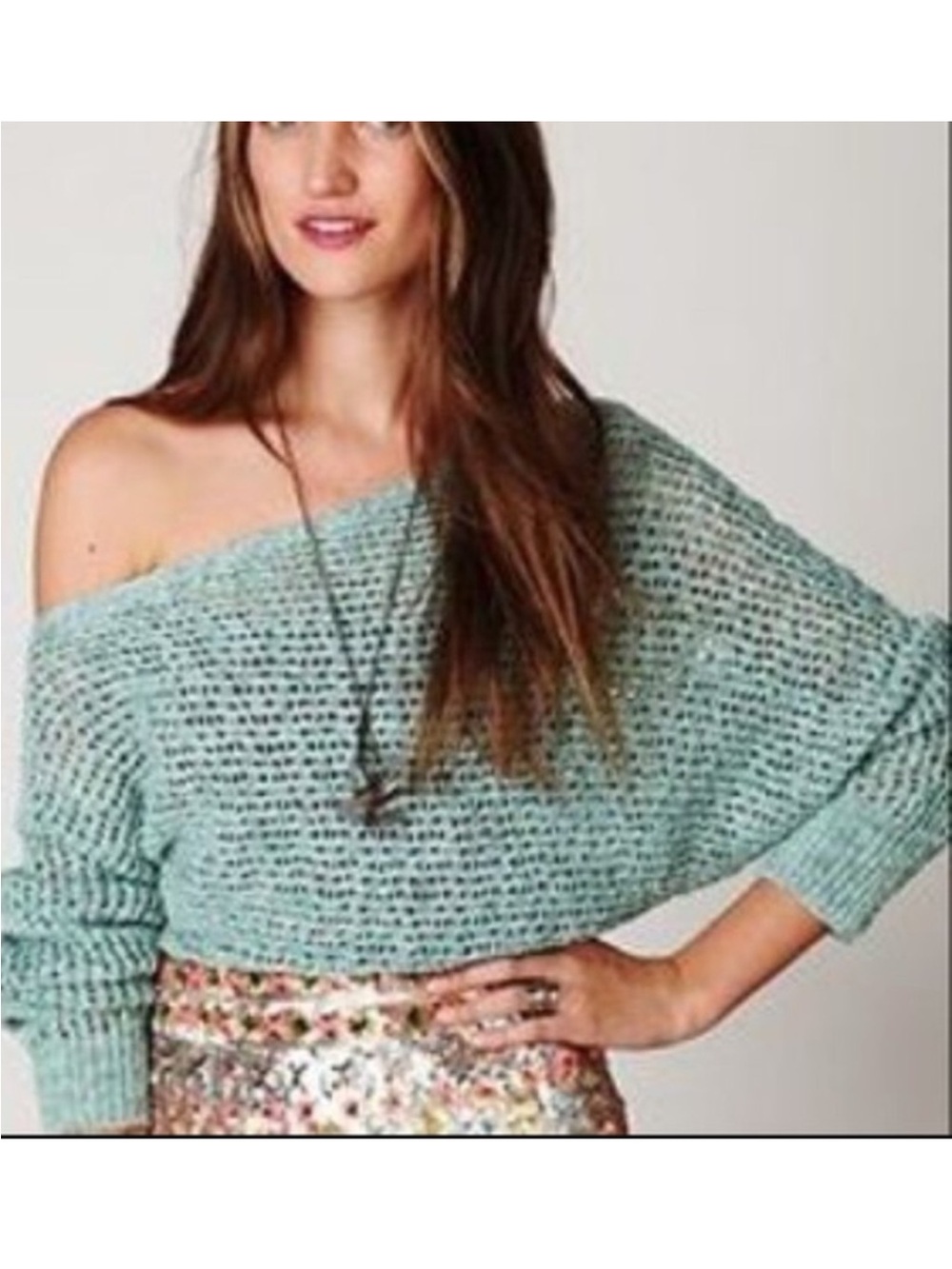 Free People Off-Shoulder Crochet Sweater